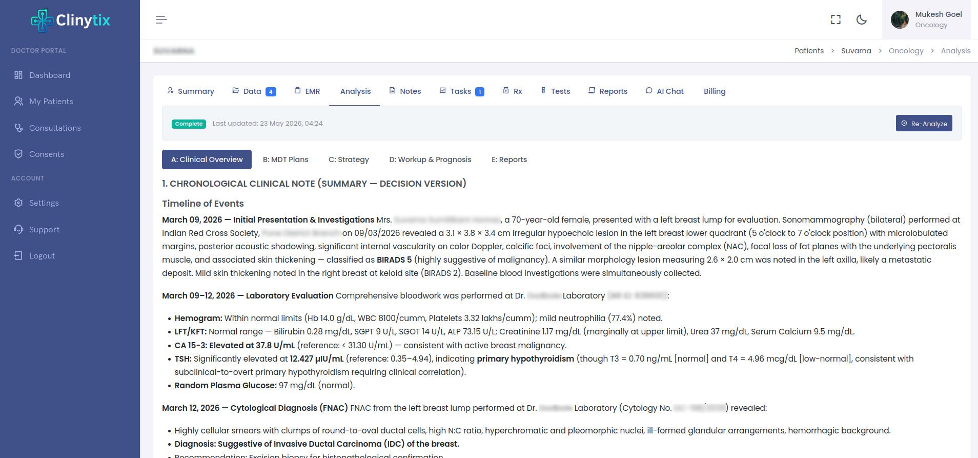 Clinytix CDSS Oncology Workspace